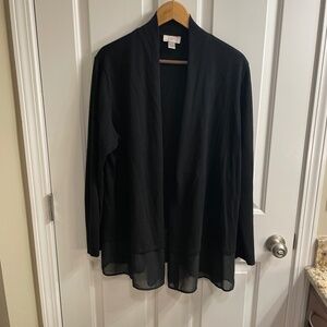 LOFT Outlet Long Open Sweater Cardigan, Black with Trim, XL